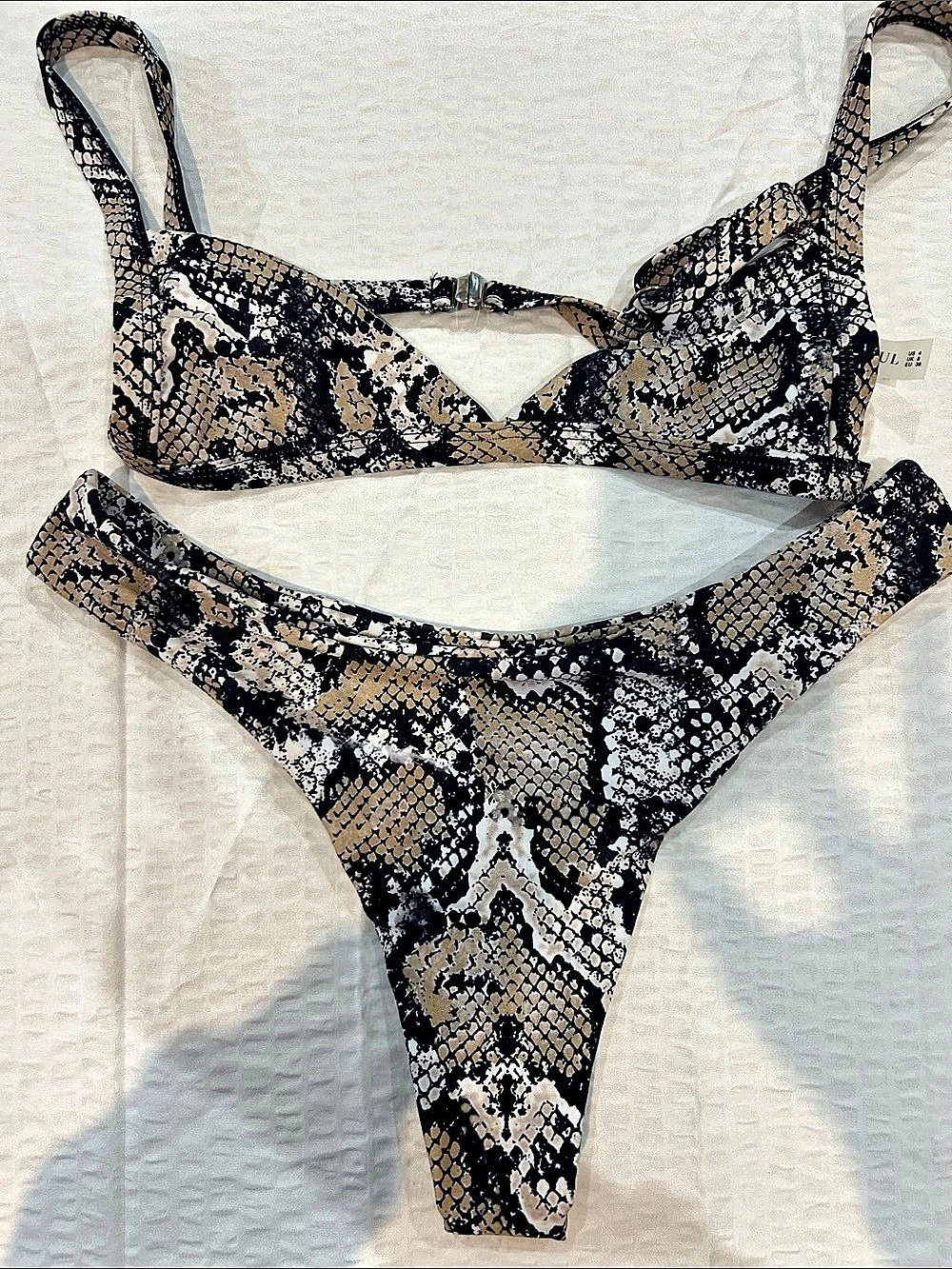 Zaful Animal Print Bikini Set in Black & Brown Size Small